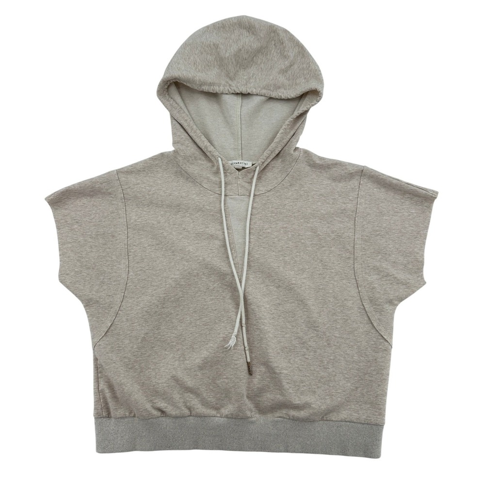 Dance & Marvel Beige Heathered Short Sleeve Cropped Hoodie Sweatshirt Women M